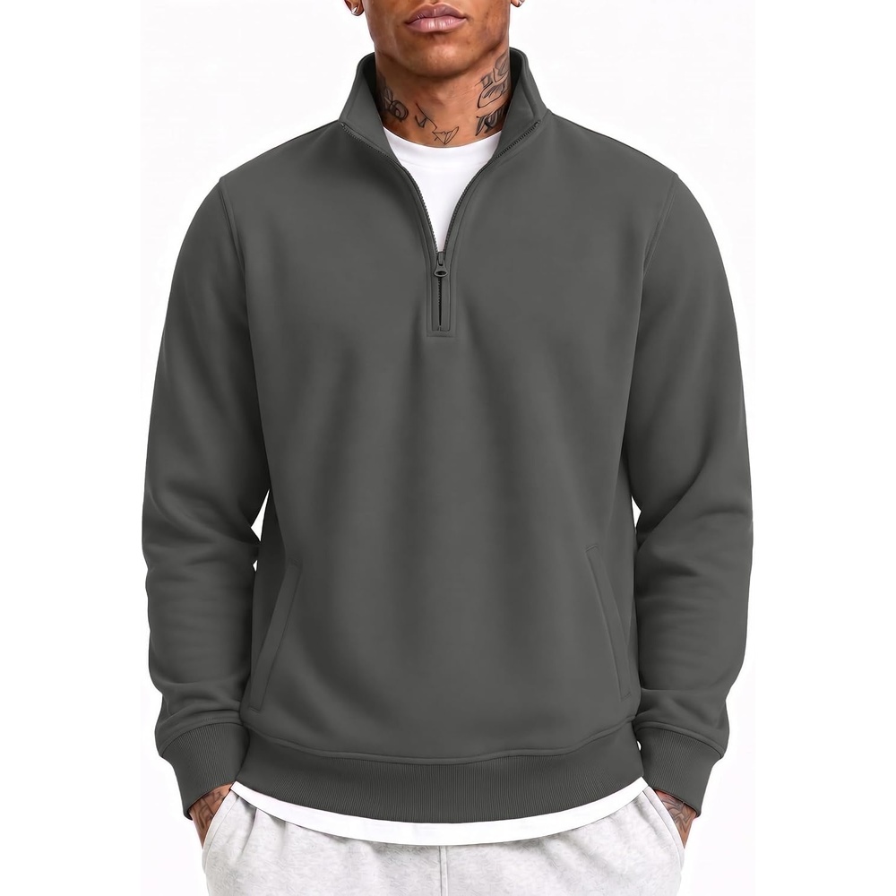 image:imageCOOFANDY Mens Quarter Zip Pullover Casual Cotton FleeceLined SweatshirtDrak Grey