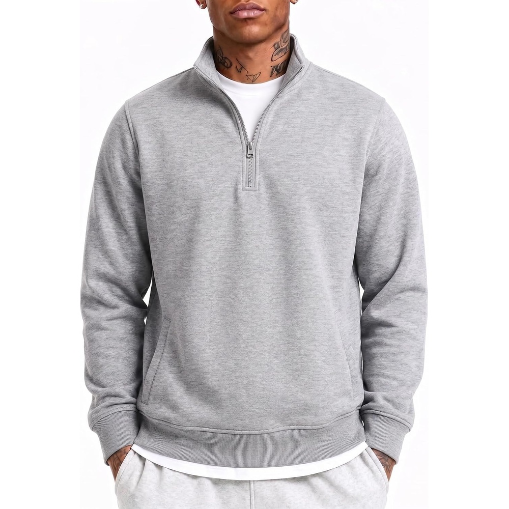 image:imageCOOFANDY Mens Quarter Zip Pullover Casual Cotton FleeceLined SweatshirtLight Grey