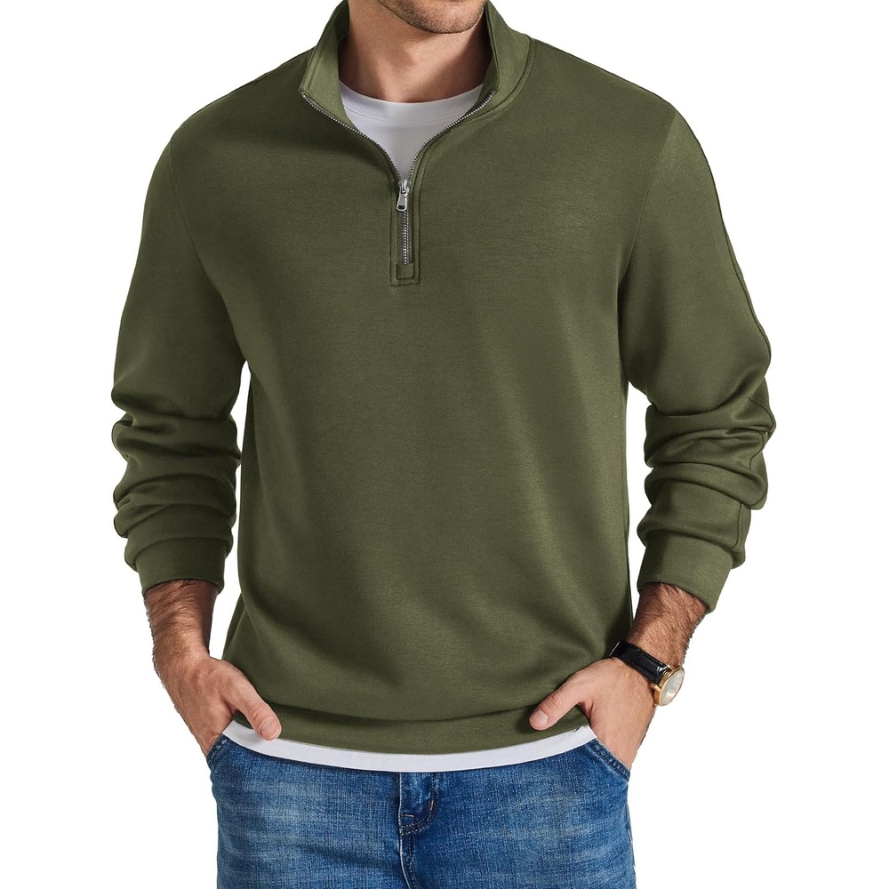 image:imageCOOFANDY Mens Quarter Zip Pullover Mock Neck Sweaters Men Golf SweatshirtArmy Green
