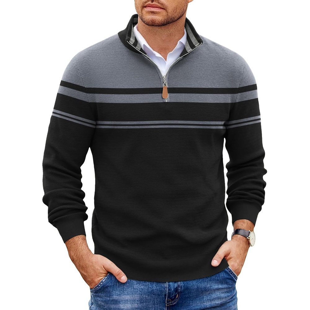 image:imageCOOFANDY Mens Quarter Zip Pullover Sweater Casual Mock Neck Knit PoloBlackgrey
