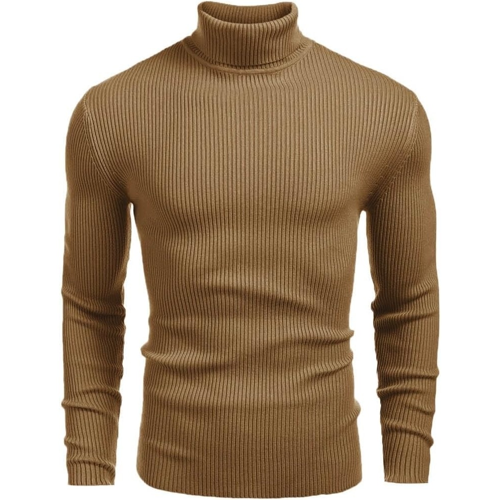 image:imageCOOFANDY Mens Ribbed Slim Fit Knitted Pullover Casual Turtleneck SweaterCamel