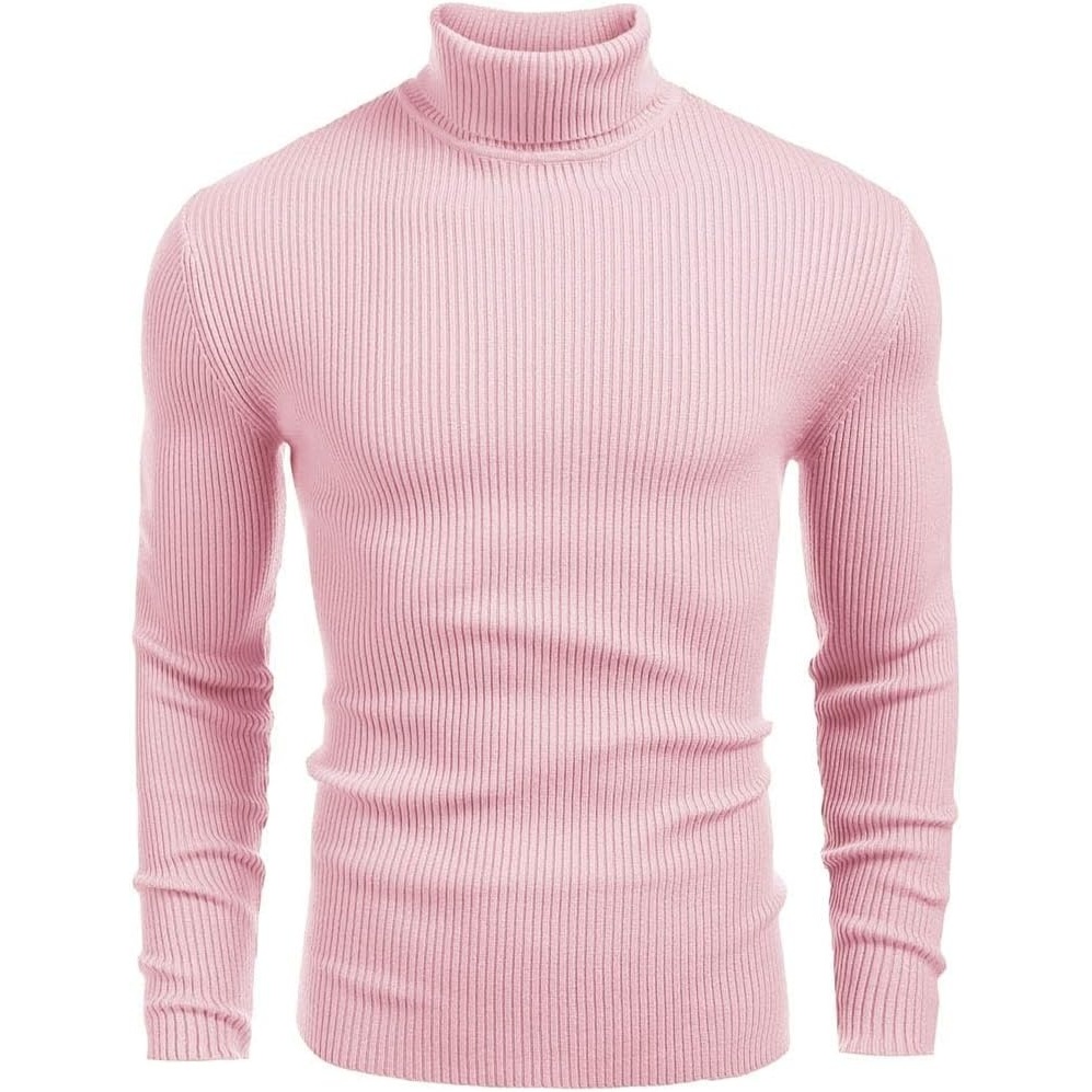 image:imageCOOFANDY Mens Ribbed Slim Fit Knitted Pullover Casual Turtleneck SweaterPink