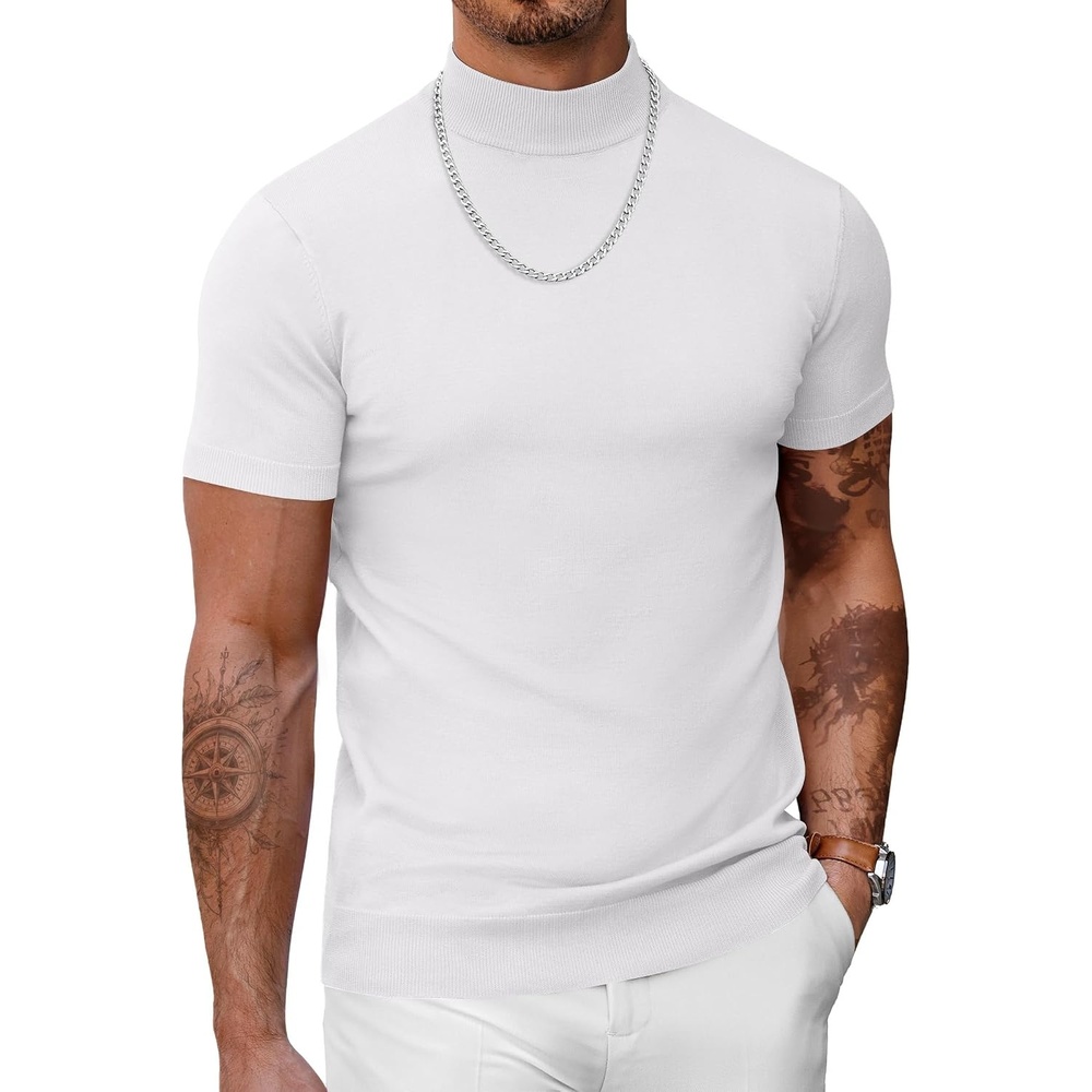 image:imageCOOFANDY Mens Short Sleeve Mock Turtleneck SweaterAll White