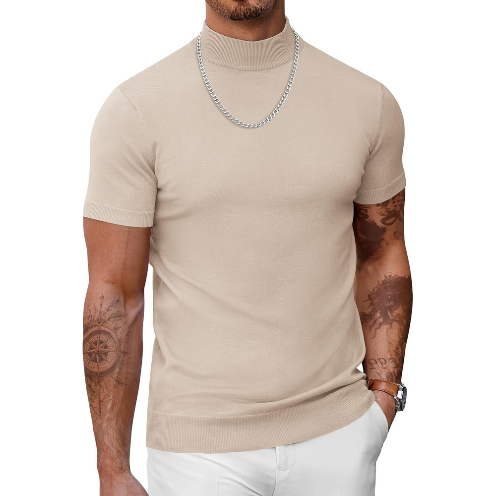 image:imageCOOFANDY Mens Short Sleeve Mock Turtleneck SweaterApricot