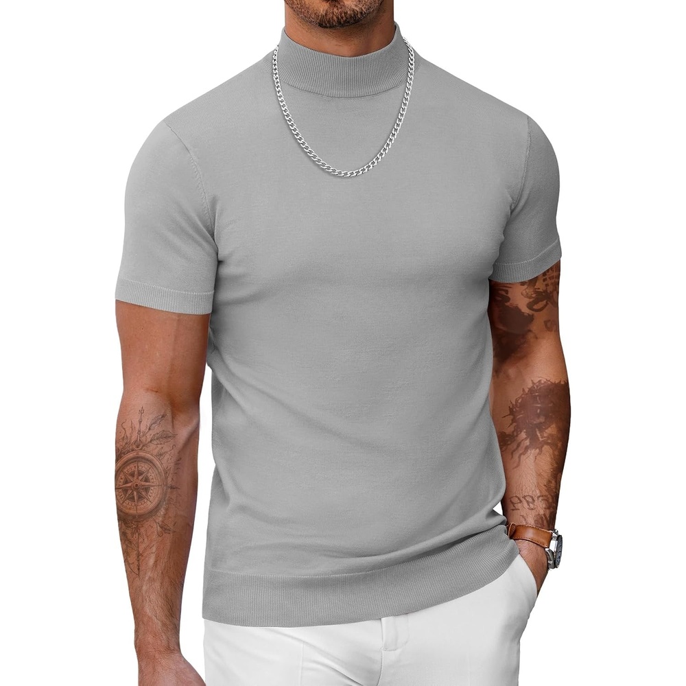 image:imageCOOFANDY Mens Short Sleeve Mock Turtleneck SweaterLight Grey