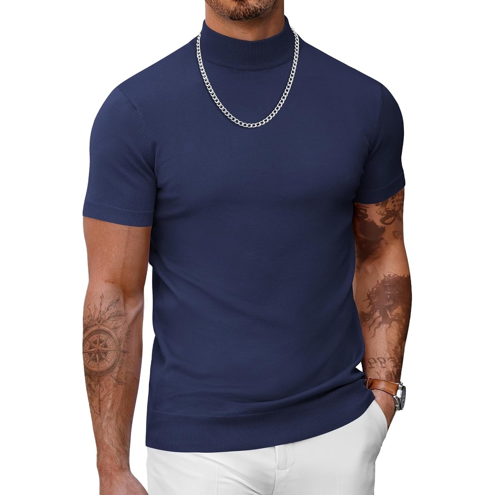 image:imageCOOFANDY Mens Short Sleeve Mock Turtleneck SweaterNavy Blue