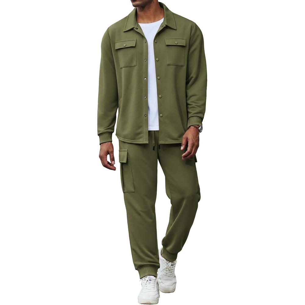 image:imageCOOFANDY Mens Tracksuit 2 Piece Jogging Sweatsuit Casual Cargo Pants OutfitArmy Green