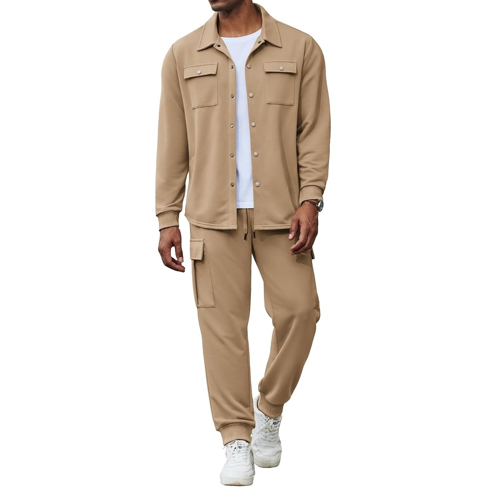 image:imageCOOFANDY Mens Tracksuit 2 Piece Jogging Sweatsuit Casual Cargo Pants OutfitKhaki