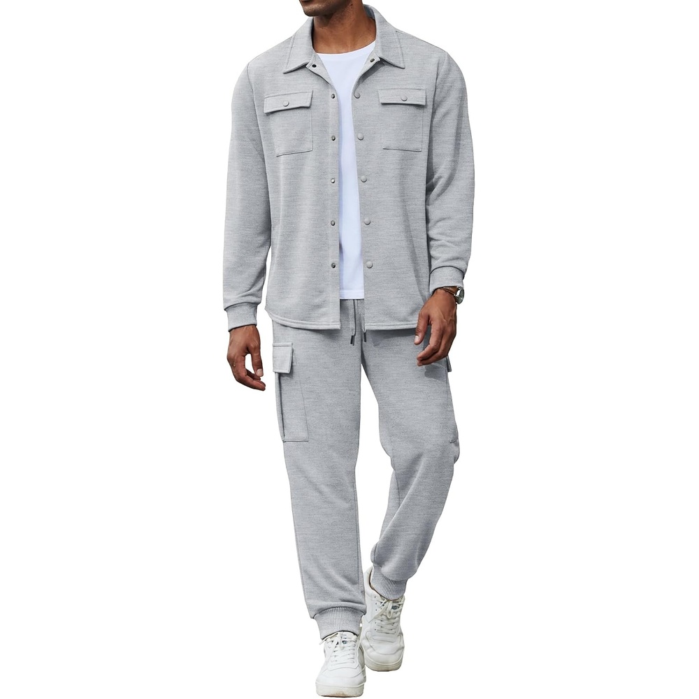 image:imageCOOFANDY Mens Tracksuit 2 Piece Jogging Sweatsuit Casual Cargo Pants OutfitLight Grey