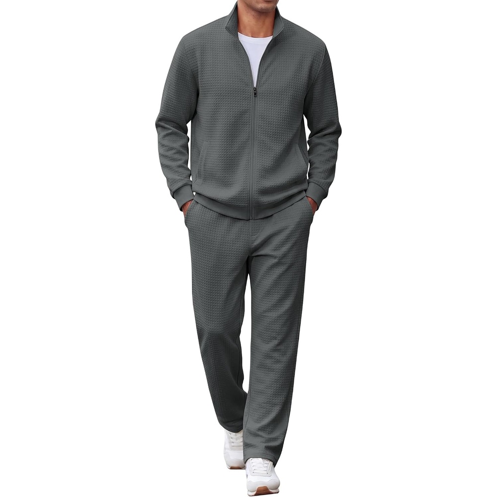 image:imageCOOFANDY Mens Tracksuit 2 Piece Set Full Zip Jogging Sweatsuits OutfitsDark Gray