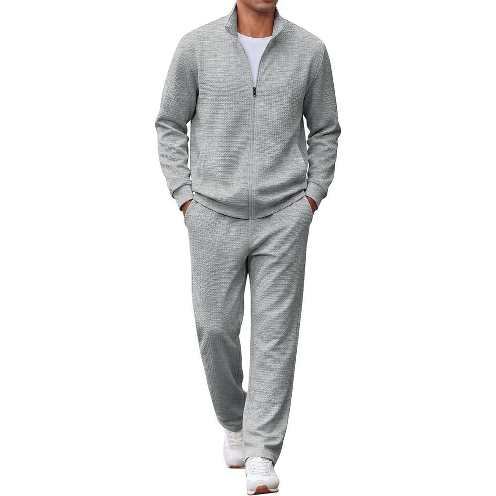 image:imageCOOFANDY Mens Tracksuit 2 Piece Set Full Zip Jogging Sweatsuits OutfitsLight Gray
