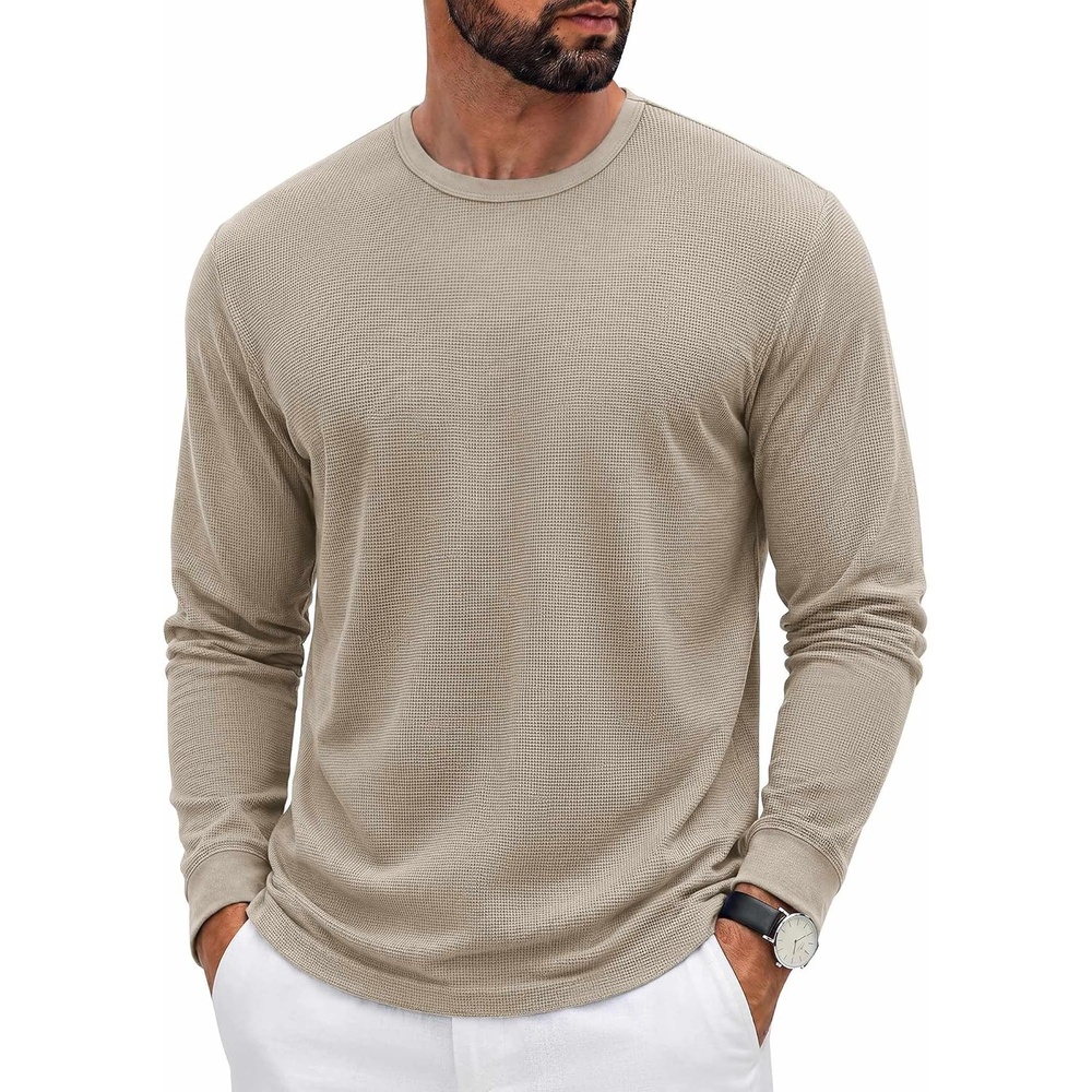image:imageCOOFANDY Mens Waffle Long Sleeve Shirt Crew Neck Cotton Blend Basic T ShirtMoon Gray