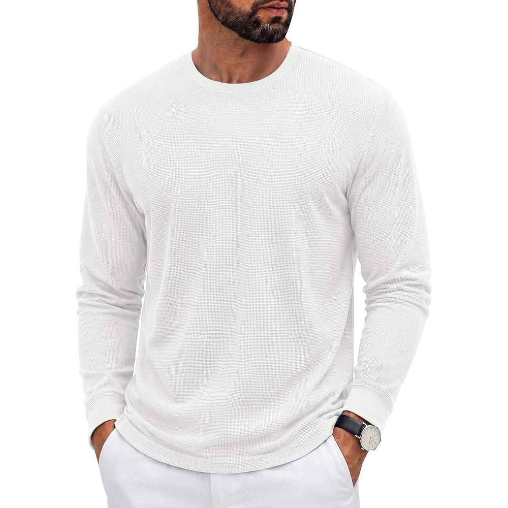 image:imageCOOFANDY Mens Waffle Long Sleeve Shirt Crew Neck Cotton Blend Basic T ShirtWhite