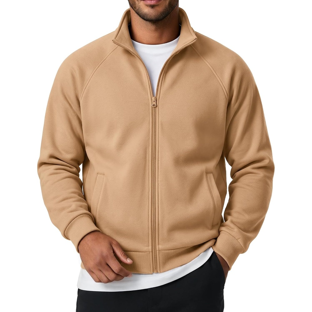 image:imageCOOFANDY Mens Zip Up Fleece Lined Sweatshirts Lightweight Sweater JacketsCamel