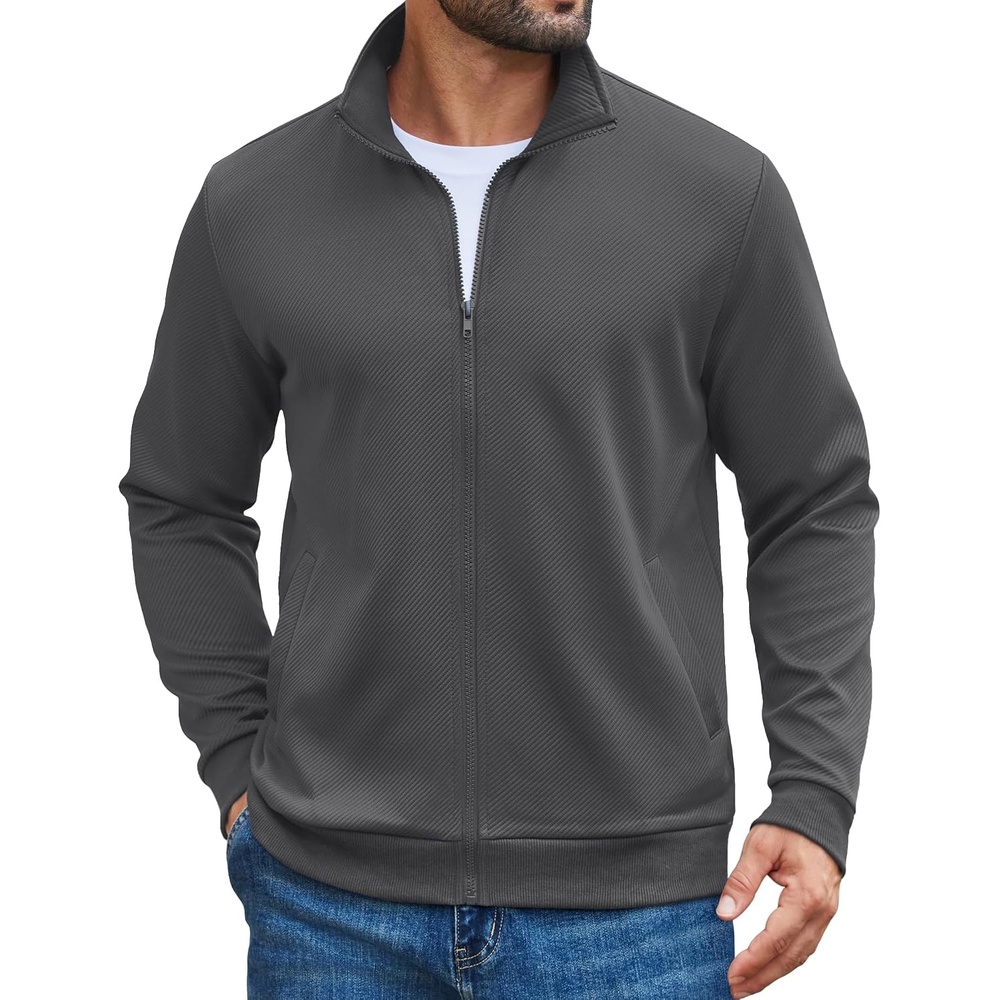 image:imageCOOFANDY Mens Zip Up Sweatshirt Casual Lightweight Jackets Full Zip SweaterDark Grey