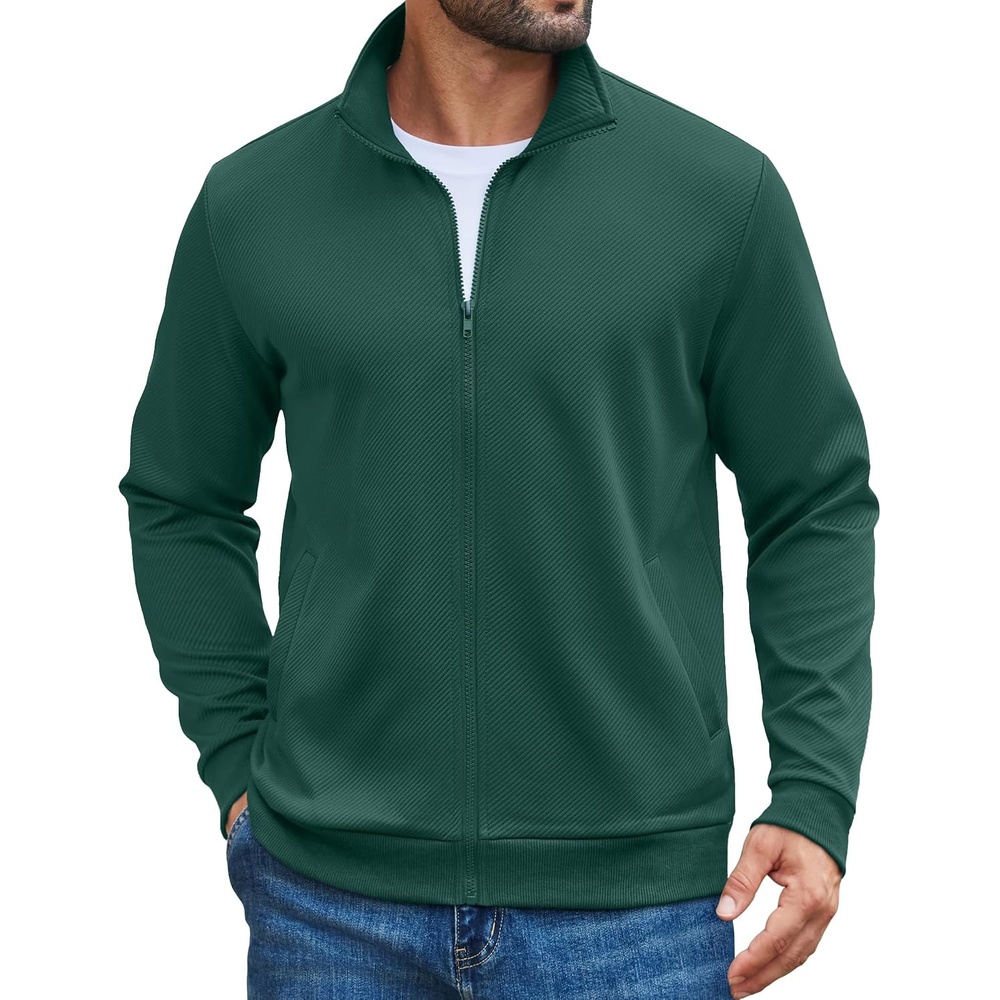 image:imageCOOFANDY Mens Zip Up Sweatshirt Casual Lightweight Jackets Full Zip SweaterGreen