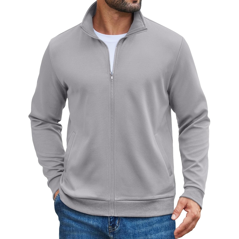 image:imageCOOFANDY Mens Zip Up Sweatshirt Casual Lightweight Jackets Full Zip SweaterLight Grey
