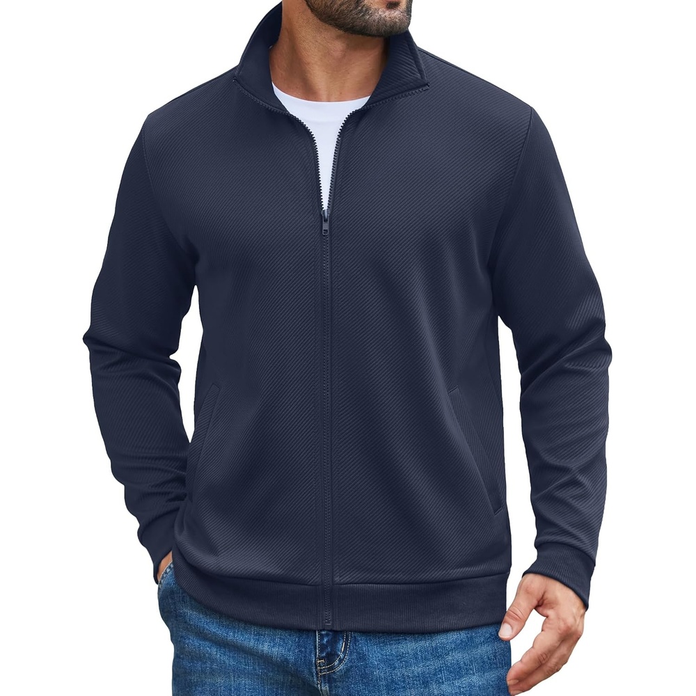 image:imageCOOFANDY Mens Zip Up Sweatshirt Casual Lightweight Jackets Full Zip SweaterNavy Blue