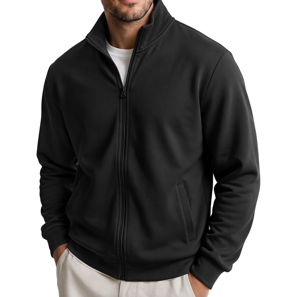 image:imageCOOFANDY Mens Zip Up Sweatshirt Lightweight Fleece Jacket Casual SweatersBlack