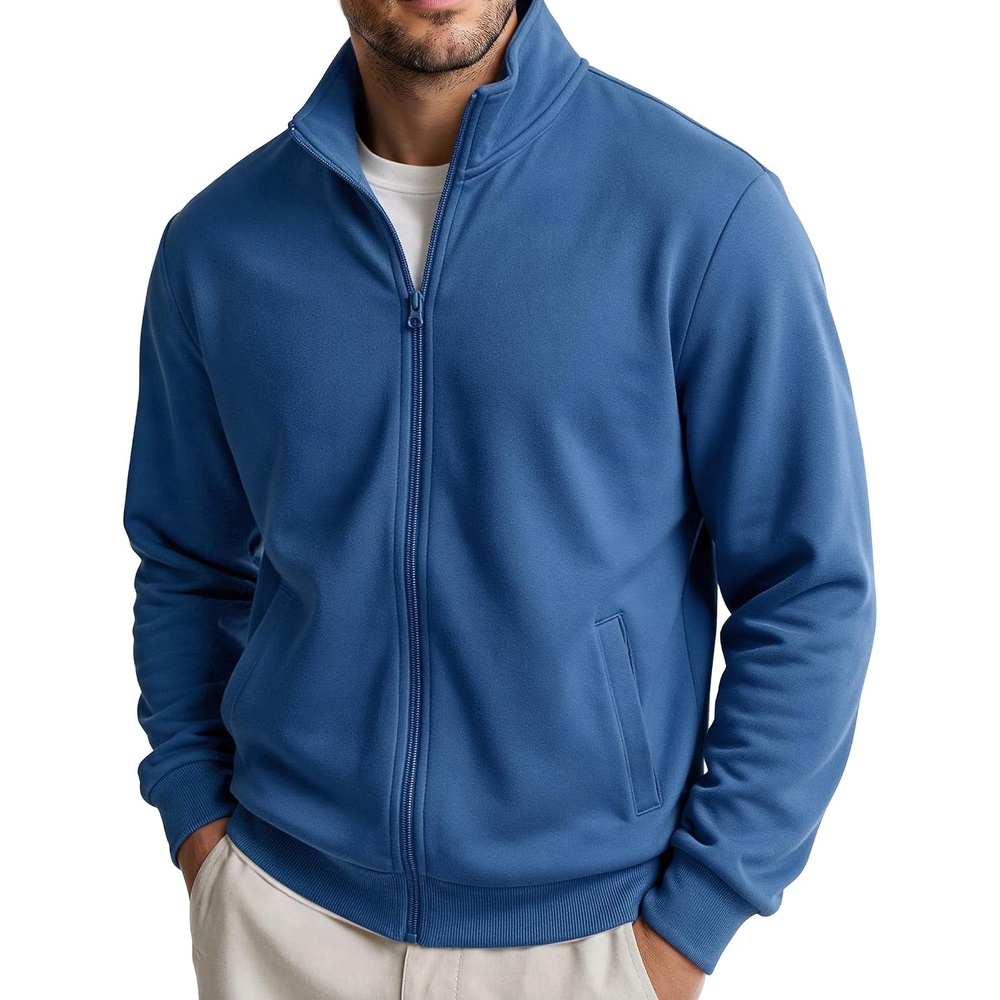image:imageCOOFANDY Mens Zip Up Sweatshirt Lightweight Fleece Jacket Casual SweatersGrey Blue