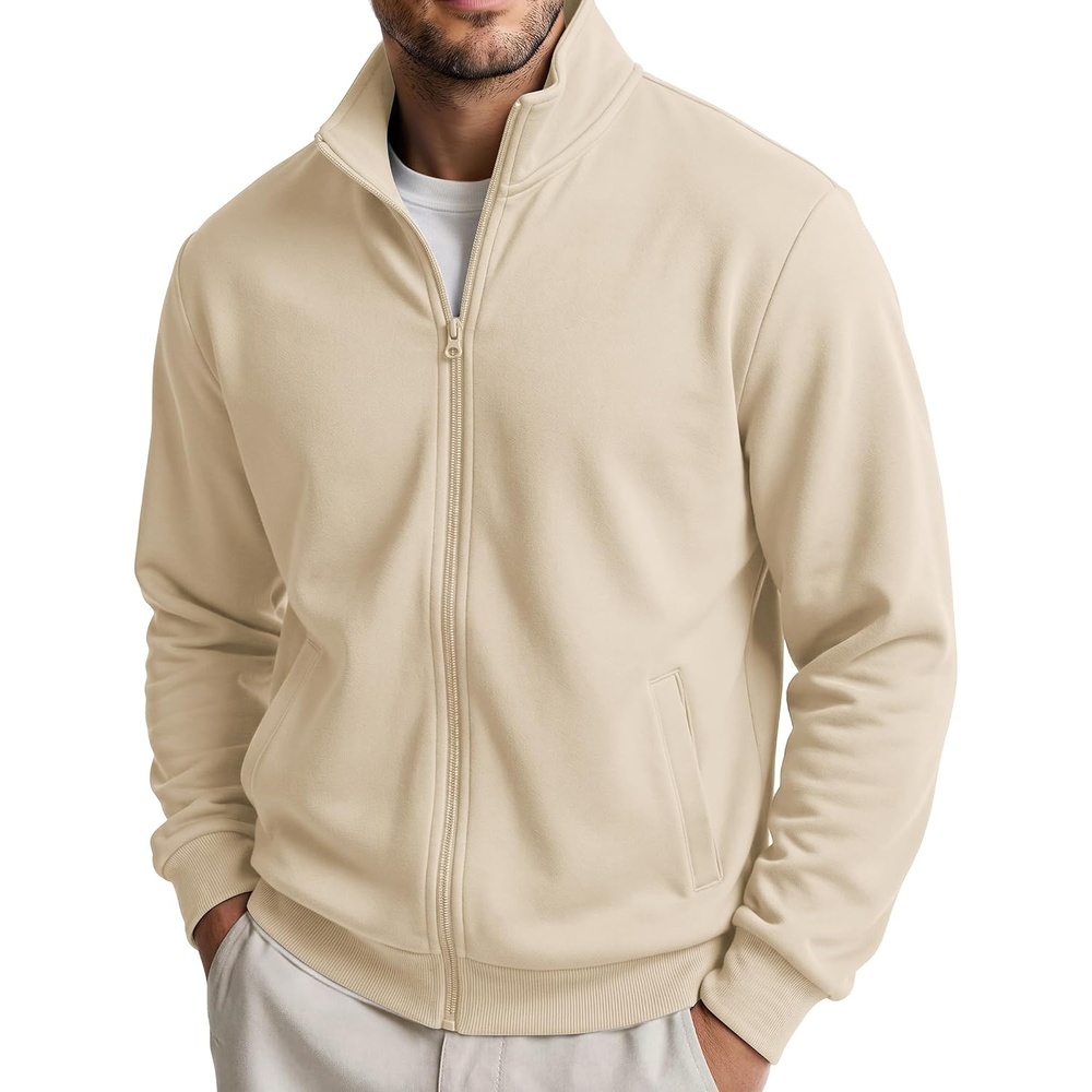 image:imageCOOFANDY Mens Zip Up Sweatshirt Lightweight Fleece Jacket Casual SweatersLight Khaki