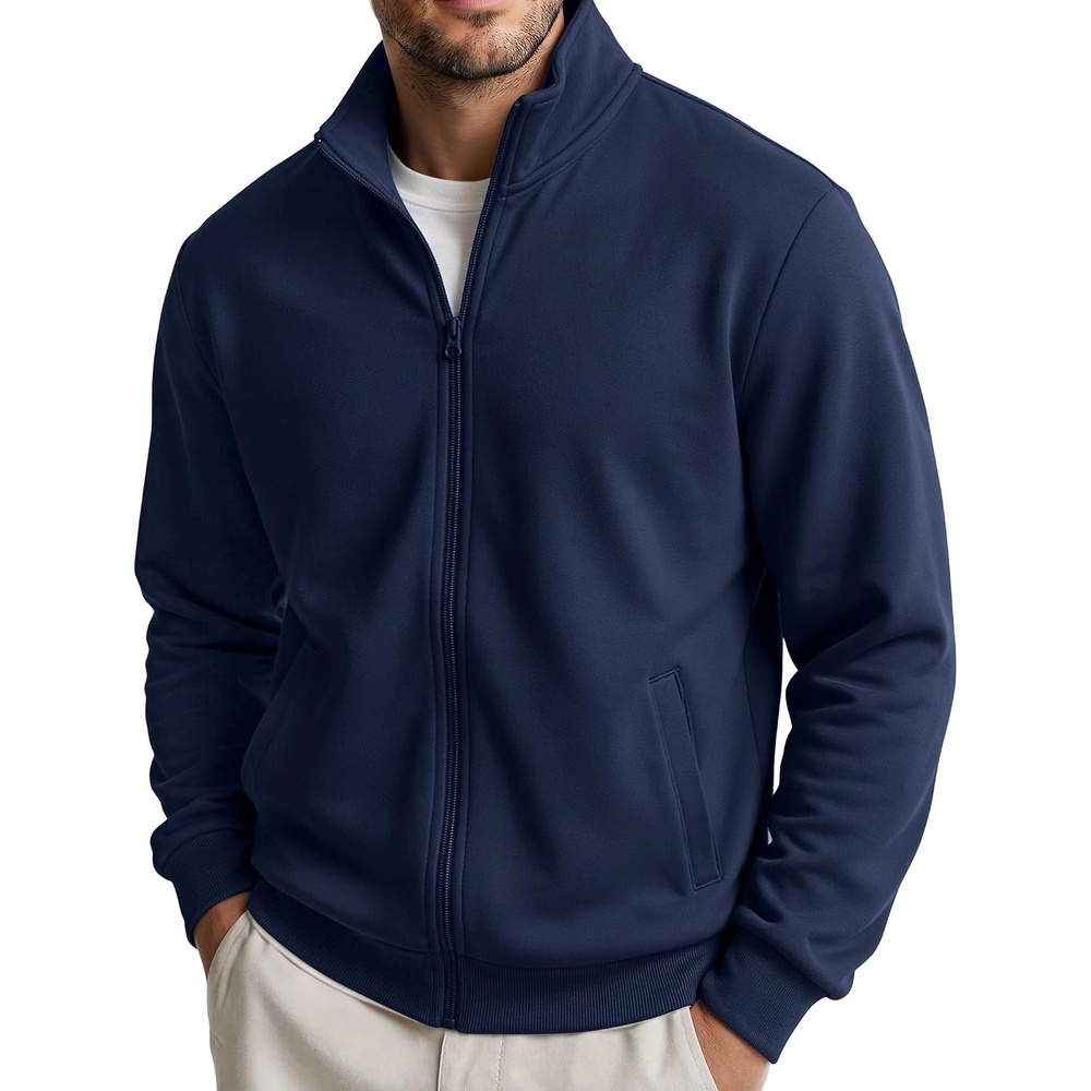 image:imageCOOFANDY Mens Zip Up Sweatshirt Lightweight Fleece Jacket Casual SweatersNavy Blue