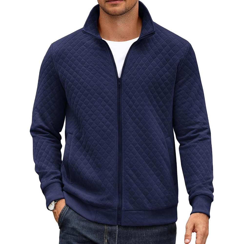 image:imageCOOFANDY Mens Zip Up Sweatshirt Quilted Fall Sweater Jackets Casual StylishNavy Blue
