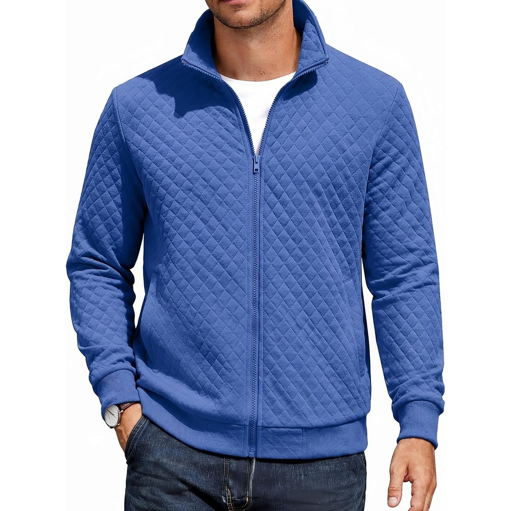image:imageCOOFANDY Mens Zip Up Sweatshirt Quilted Fall Sweater Jackets Casual StylishRoyal Blue