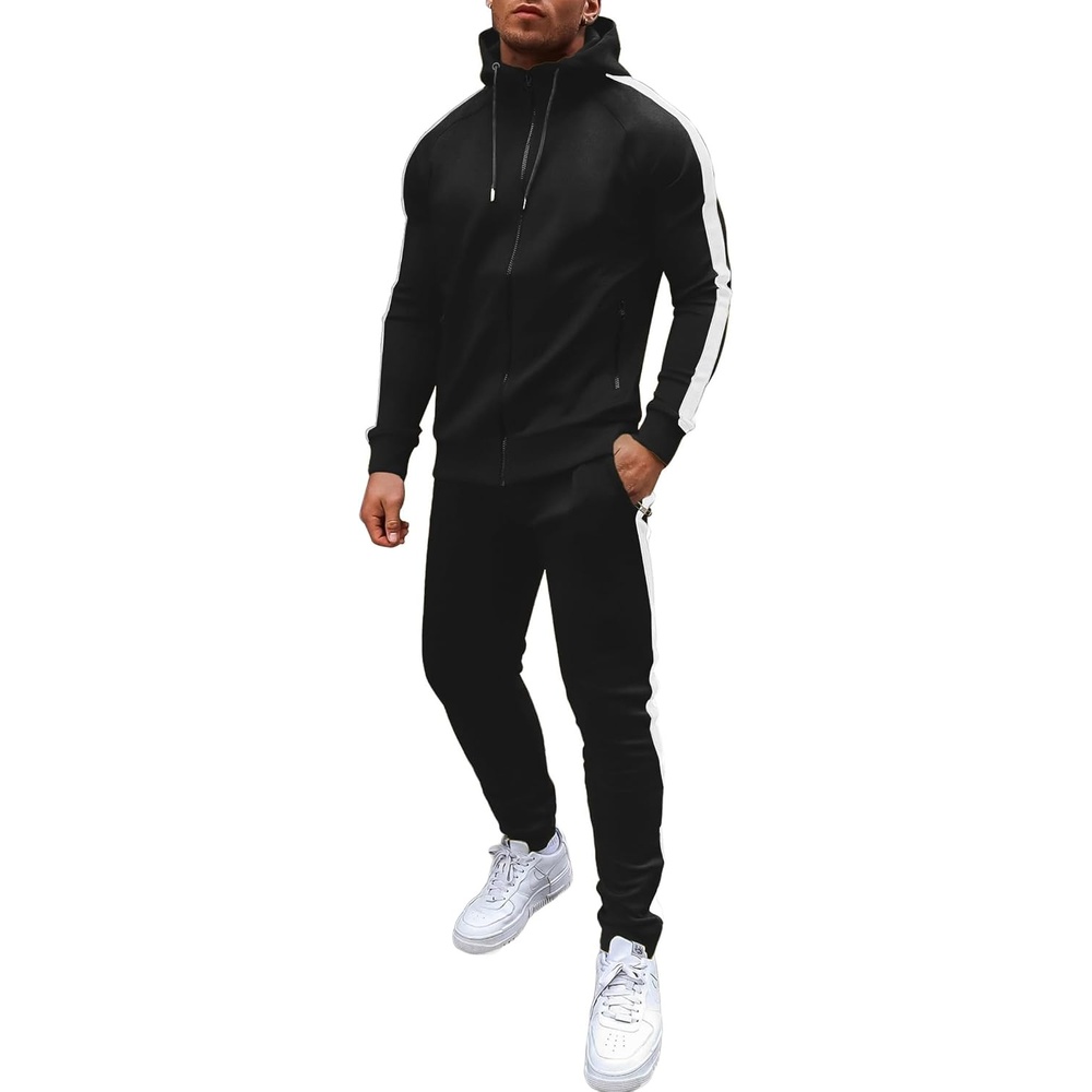 image:imageCOOFANDY Tracksuit Mens Full Zip Hoodie Sweatsuit 2 Set with Zipper PocketBlack and White