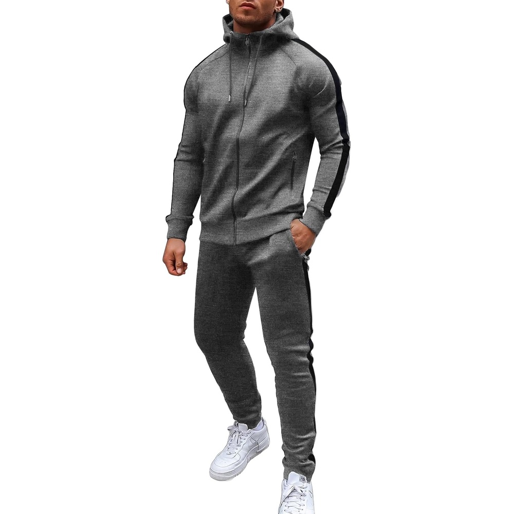 image:imageCOOFANDY Tracksuit Mens Full Zip Hoodie Sweatsuit 2 Set with Zipper PocketDark Grey Textile