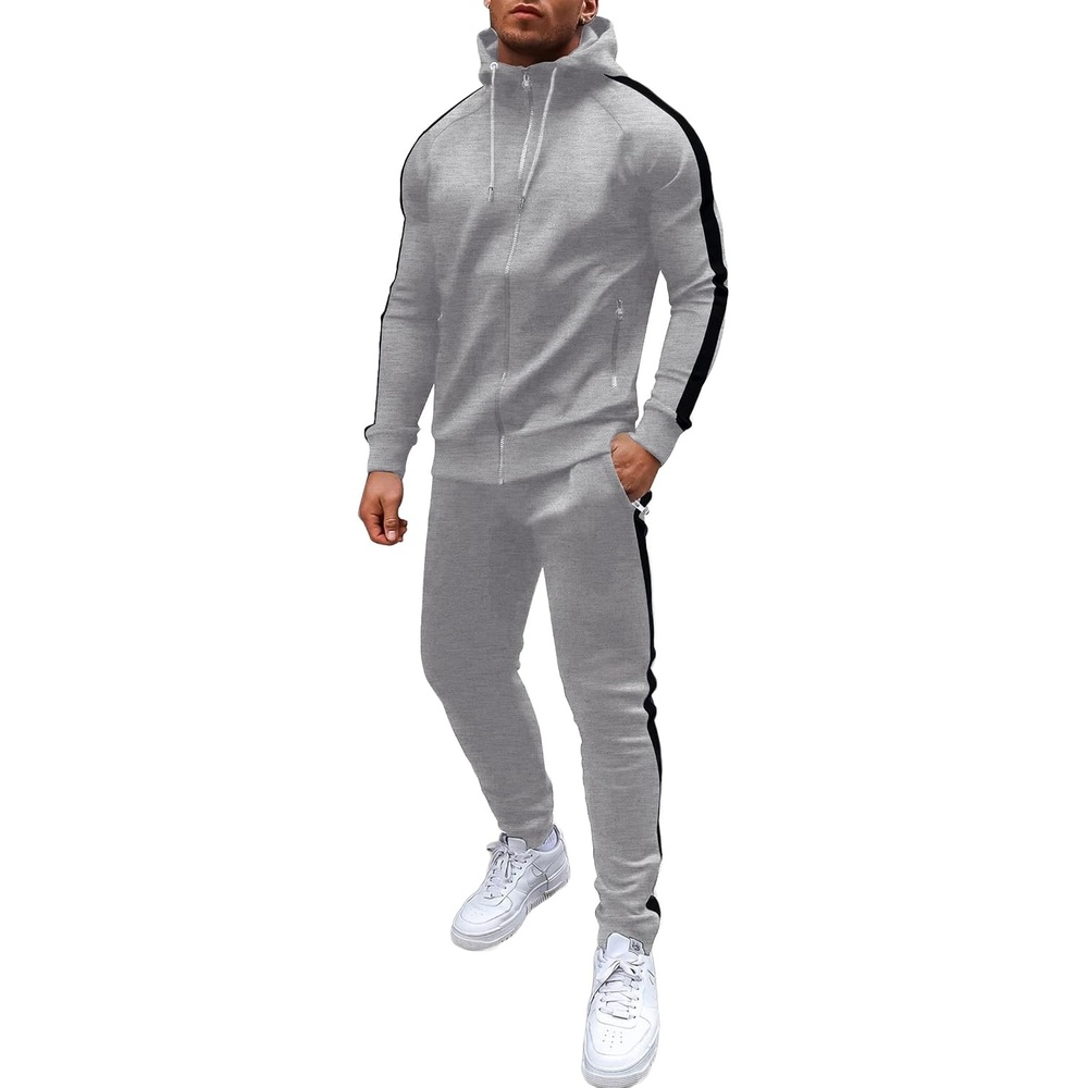 image:imageCOOFANDY Tracksuit Mens Full Zip Hoodie Sweatsuit 2 Set with Zipper PocketLight Grey