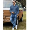 COOFANDY Men Quarter Zip Pullover Mock Neck Long Sleeve Corduroy Sweatshirt(Blue)