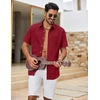 COOFANDY Men’s Button Down Shirt Short Sleeve Cotton Casual Summer Shirts Beach Vacation Linen Shirts for Men(Red)