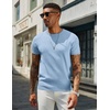 COOFANDY Men’s Casual T-Shirts Short Sleeve Crewneck Pullover Knit Tee(Light Blue)