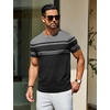 COOFANDY Men’s Casual T-Shirts Short Sleeve Crewneck Pullover Knit Tee(Stripe – Black & Grey)