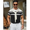 COOFANDY Men’s Casual T-Shirts Short Sleeve Crewneck Pullover Knit Tee(Stripe – Black & White)