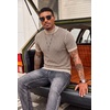 COOFANDY Men’s Mock Turtleneck Sweater Short Sleeve Casual Basic Tops Ribbed Knit Pullover Solid Tee(02 Striped – Beige)