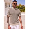 COOFANDY Men’s Mock Turtleneck Sweater Short Sleeve Casual Basic Tops Ribbed Knit Pullover Solid Tee(02 Striped – Beige)