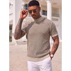COOFANDY Men’s Mock Turtleneck Sweater Short Sleeve Casual Basic Tops Ribbed Knit Pullover Solid Tee(02 Striped – Beige)