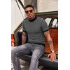 COOFANDY Men’s Mock Turtleneck Sweater Short Sleeve Casual Basic Tops Ribbed Knit Pullover Solid Tee(02 Striped – Black)