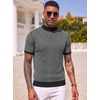 COOFANDY Men’s Mock Turtleneck Sweater Short Sleeve Casual Basic Tops Ribbed Knit Pullover Solid Tee(02 Striped – Black)