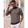 COOFANDY Men’s Mock Turtleneck Sweater Short Sleeve Casual Basic Tops Ribbed Knit Pullover Solid Tee(02 Striped – Brown)