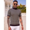 COOFANDY Men’s Mock Turtleneck Sweater Short Sleeve Casual Basic Tops Ribbed Knit Pullover Solid Tee(02 Striped – Brown)