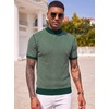 COOFANDY Men’s Mock Turtleneck Sweater Short Sleeve Casual Basic Tops Ribbed Knit Pullover Solid Tee(02 Striped – Green)