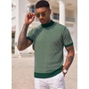 COOFANDY Men’s Mock Turtleneck Sweater Short Sleeve Casual Basic Tops Ribbed Knit Pullover Solid Tee(02 Striped – Green)