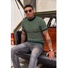 COOFANDY Men’s Mock Turtleneck Sweater Short Sleeve Casual Basic Tops Ribbed Knit Pullover Solid Tee(02 Striped – Green)