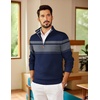 COOFANDY Mens Quarter Zip Pullover Sweater Casual Mock Neck Knit Polo(Navy Blue-grey)