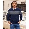 COOFANDY Mens Quarter Zip Pullover Sweater Casual Mock Neck Knit Polo(Navy Blue-grey)