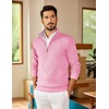 COOFANDY Mens Quarter Zip Pullover Sweater Casual Mock Neck Knit Polo(Pink)