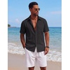 COOFANDY Mens Short Sleeve Cotton Button Down Shirts Linen Beach Shirts(Black)